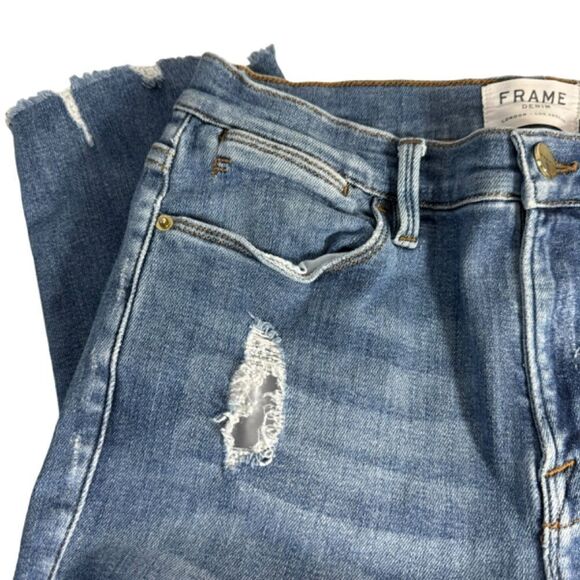 Frame Denim Le High Skinny Distressed Raw Hem Cropped Jeans Sz 28 - Picture 2 of 13